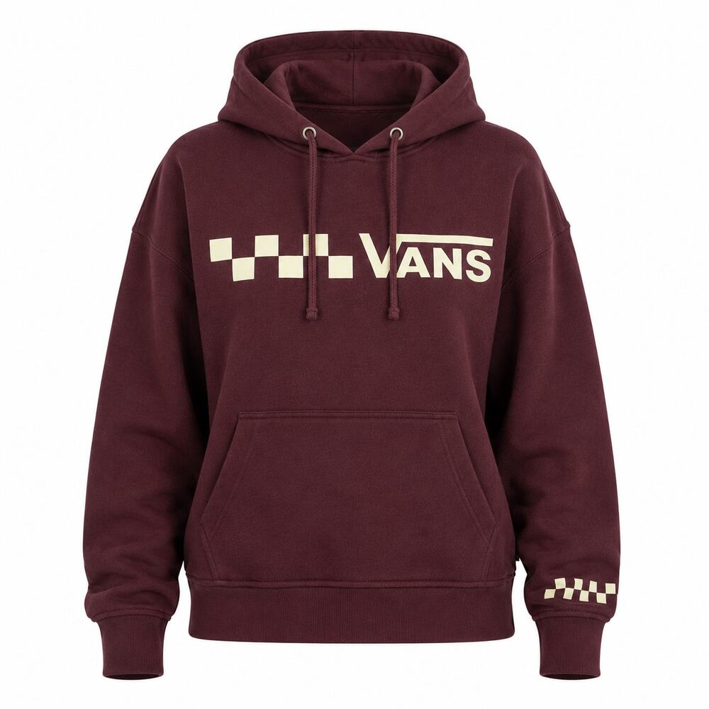 Vans Womens Pullover Hoodie Burgundy XS Checkerboard Skate Casual